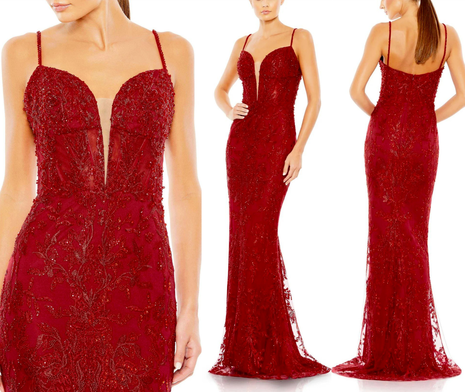 New Mac Duggal 20330 Deep Sweetheart Embellished Sheath Gown Red Sz 12 $798