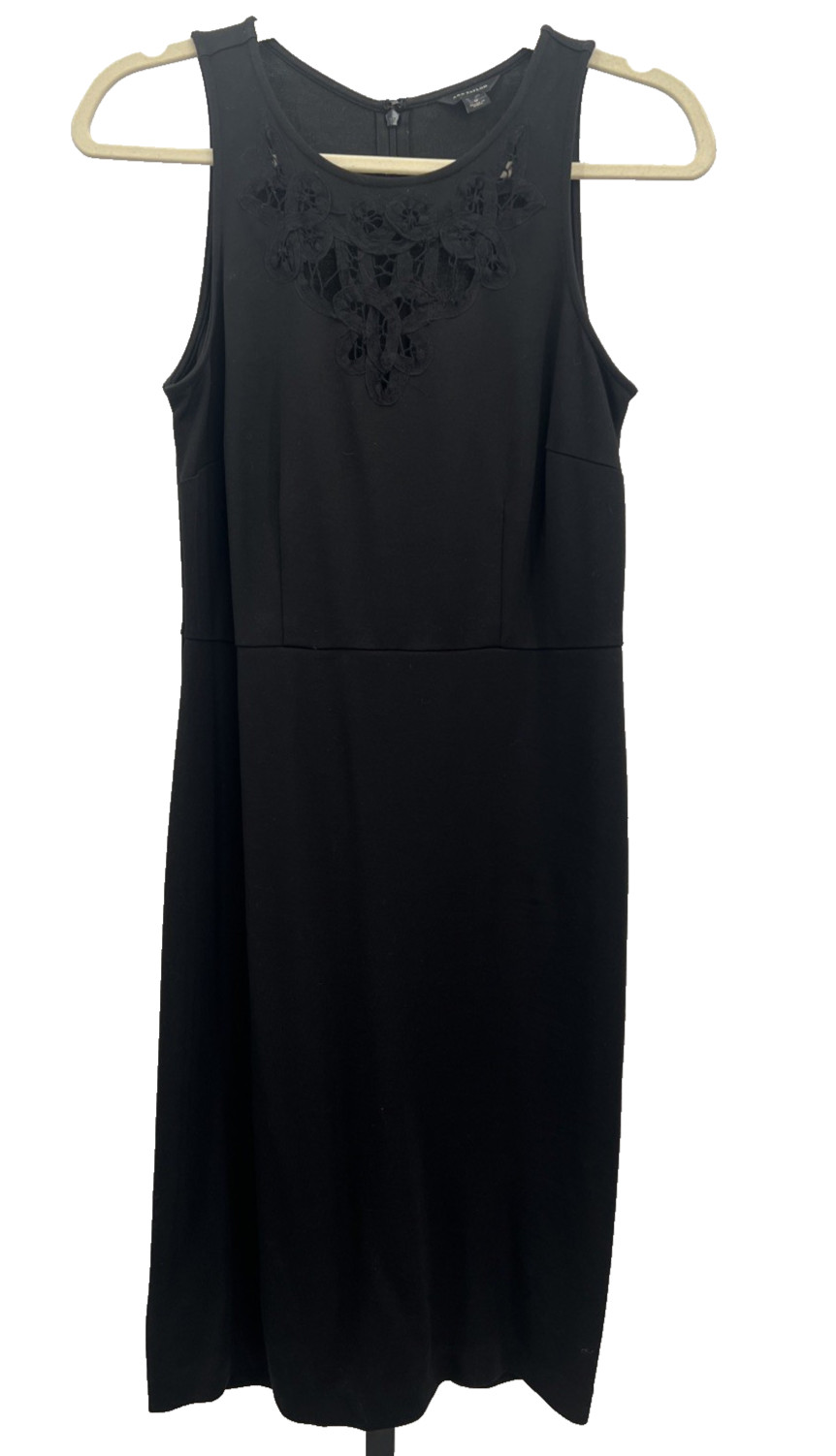 Ann Taylor Black A-Line Crochet Yoke Sleeveless Shift Dress – Size 0