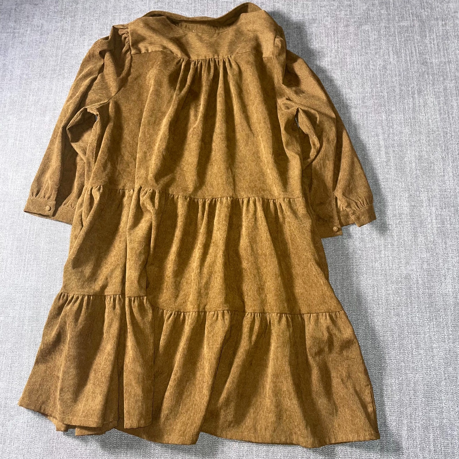 Pinch Tiered Mini Dress Womens Large Brown Puff Sleeve Collared Button Front
