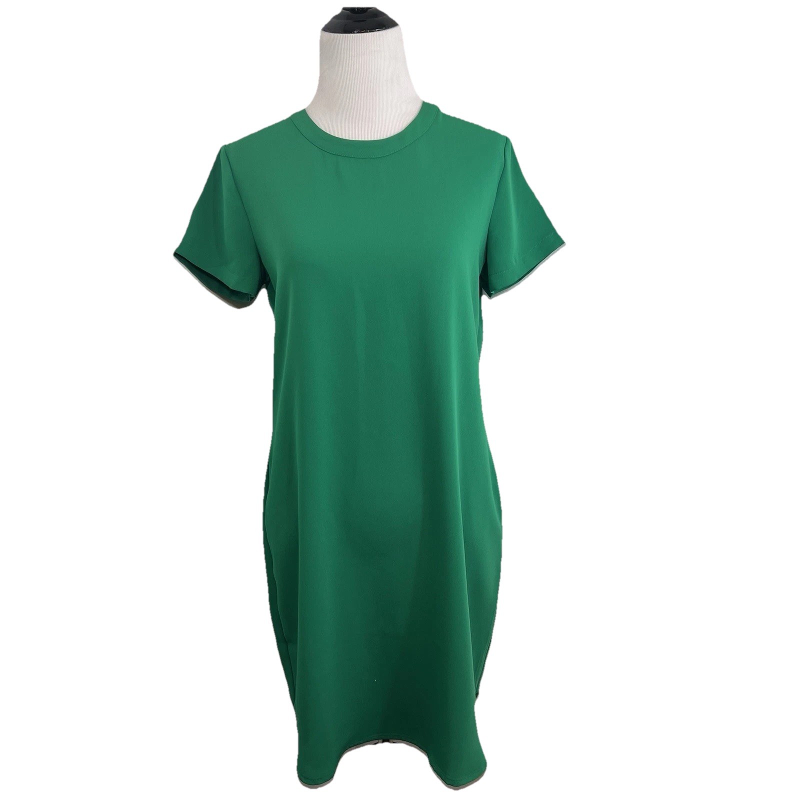 Adrienne Vittadini Sheath Dress Size 2 Green Short Sleeve Casual Back Zip Shift