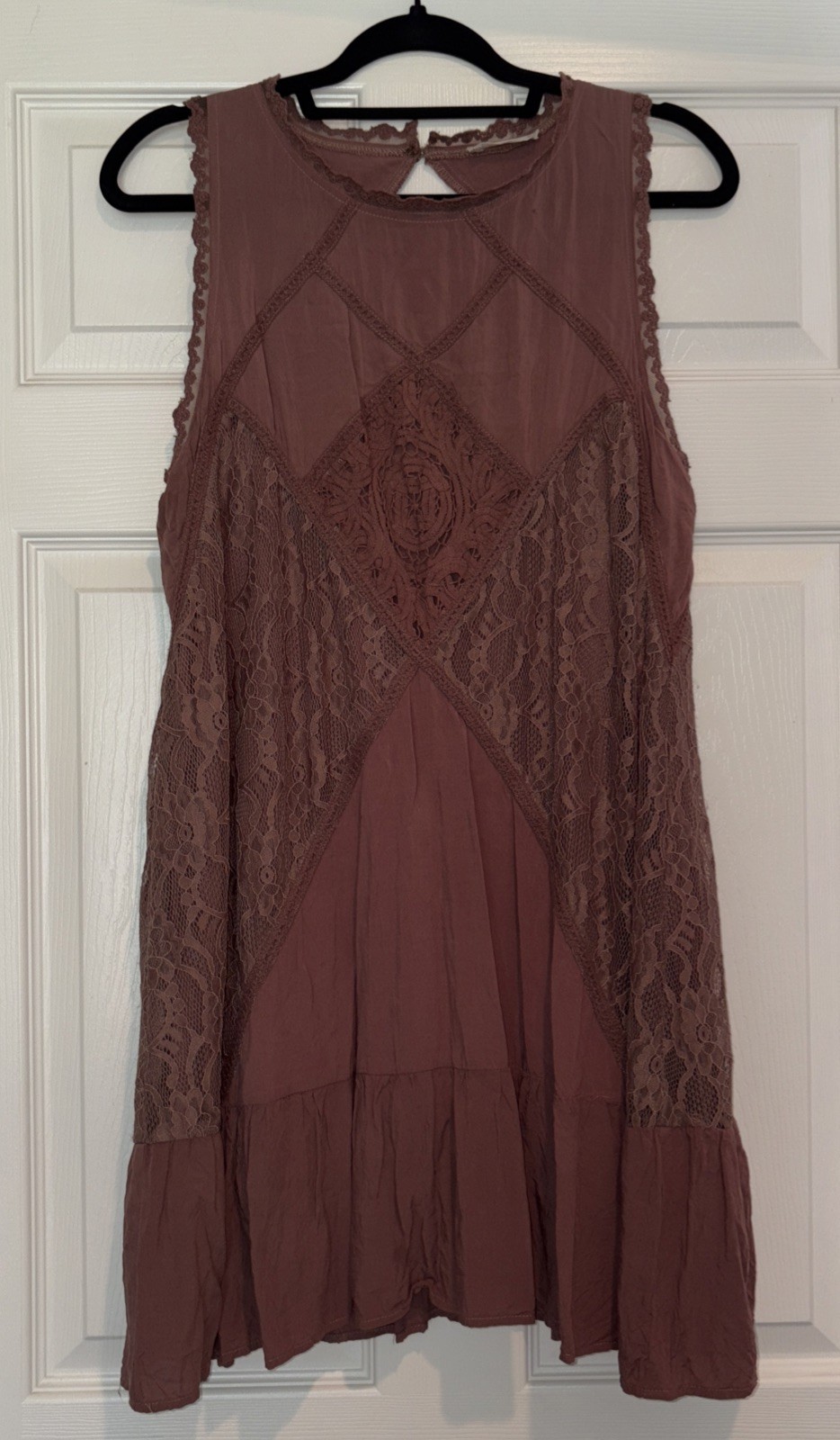 Altar’d state Dress Baby Doll Brown Boho & Lace Sz M Mid Thigh Length