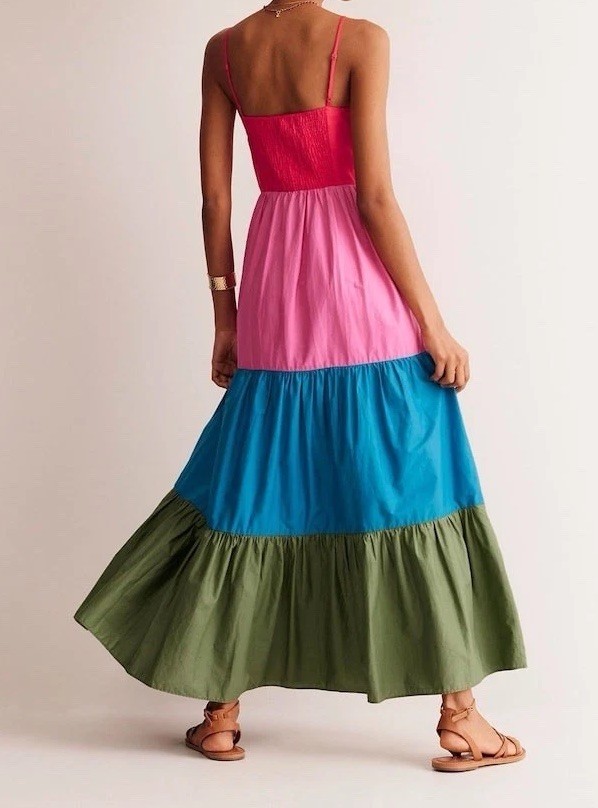 Boden Red/ Pink/ Blue/ Green Colorblock Trapeze Cotton Maxi Dress Size 6 Petite