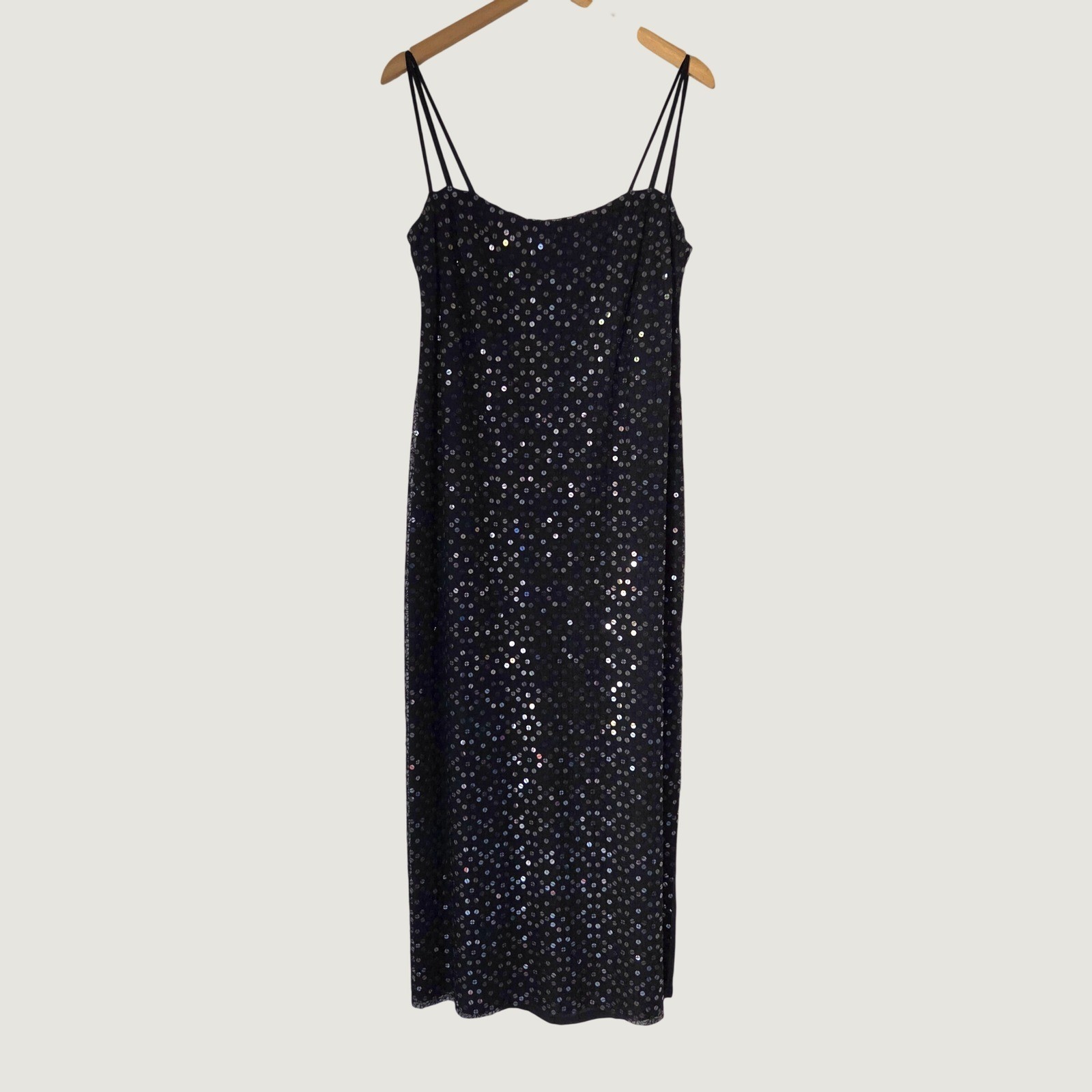 Escada Elements Navy Blue Sequin Cowl Neck Maxi Triple Strap Gown EU42 US10