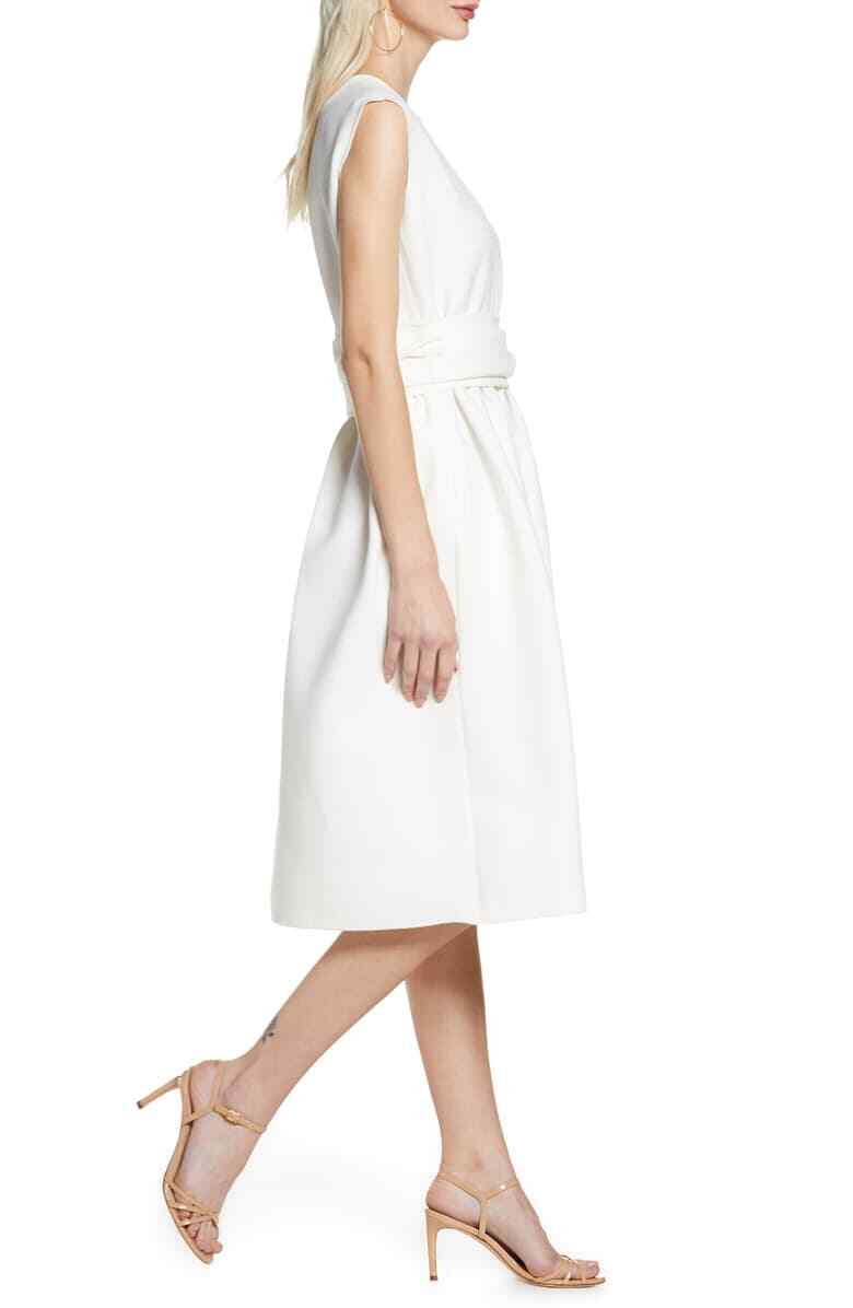 CAARA White Belted Wrap Inspired Side Pocket Crepe Shift Dress M = 6/8 Nordstrom