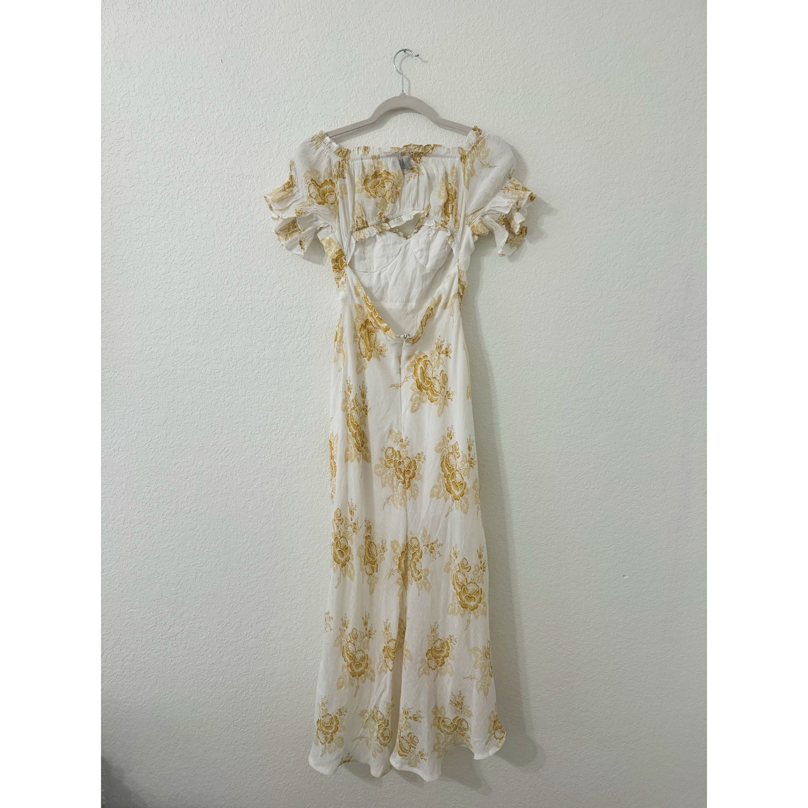 Hello Molly White & Gold Floral Off Shoulder Cutout Midi Dress Size L
