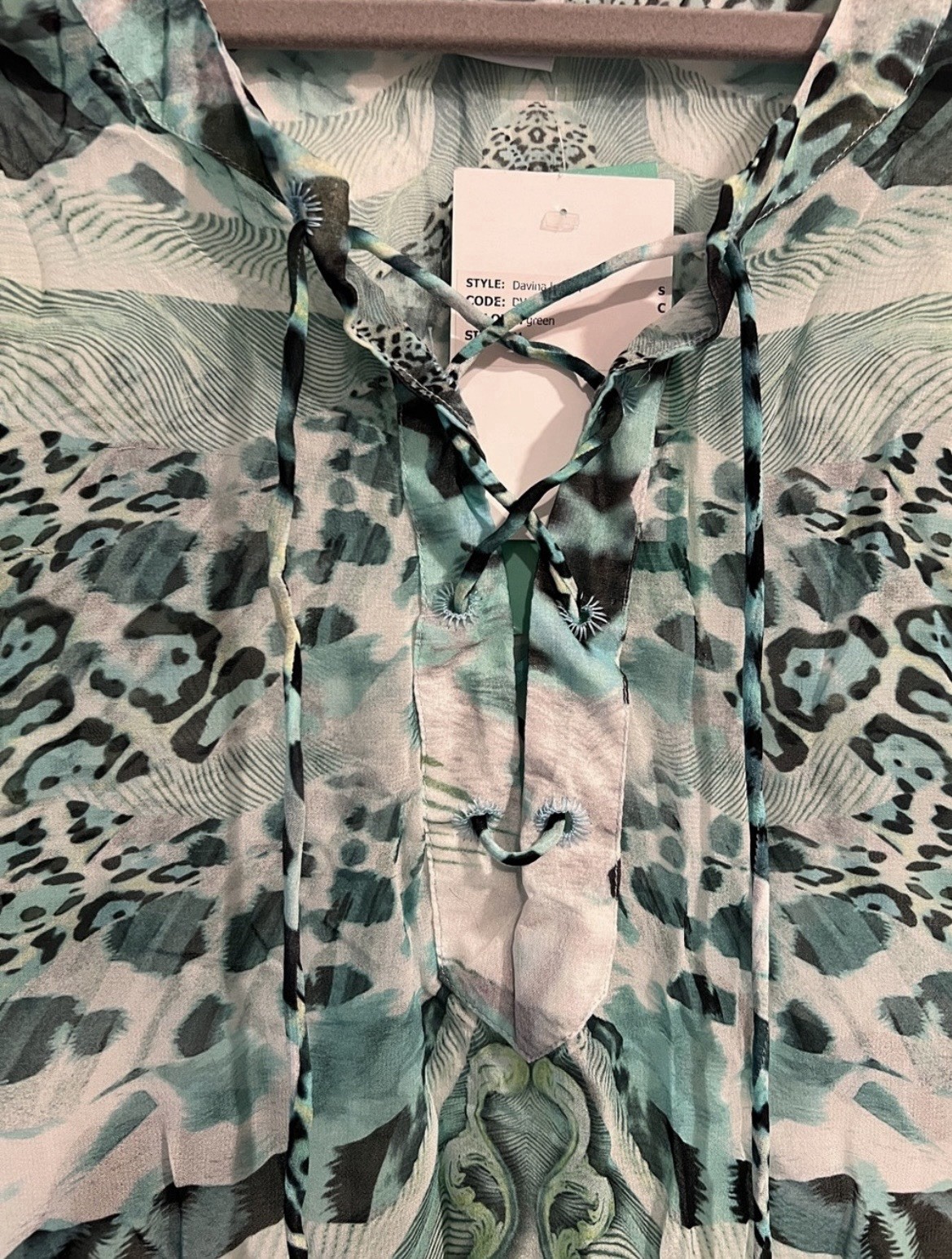 Elizabeth Hurley Beach Animal Print Silk Chiffon Tassel Kaftan Maxi S/M