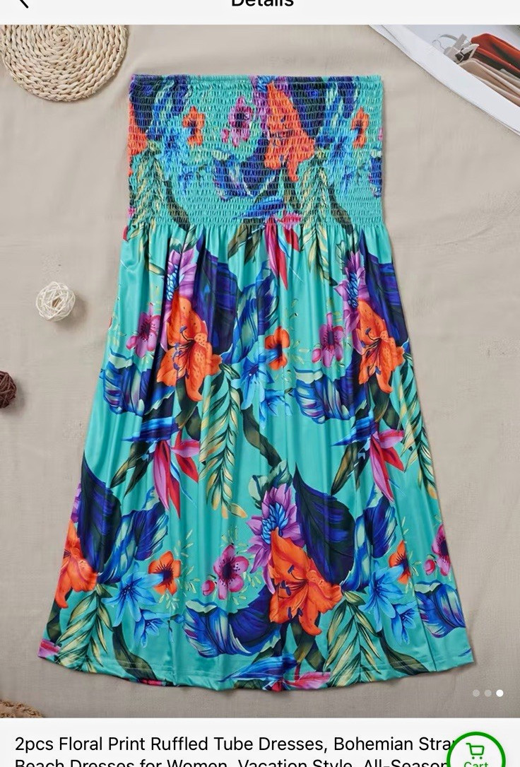 Temu Women’s Floral Strapless Smocked Sundress Knee Length One Size