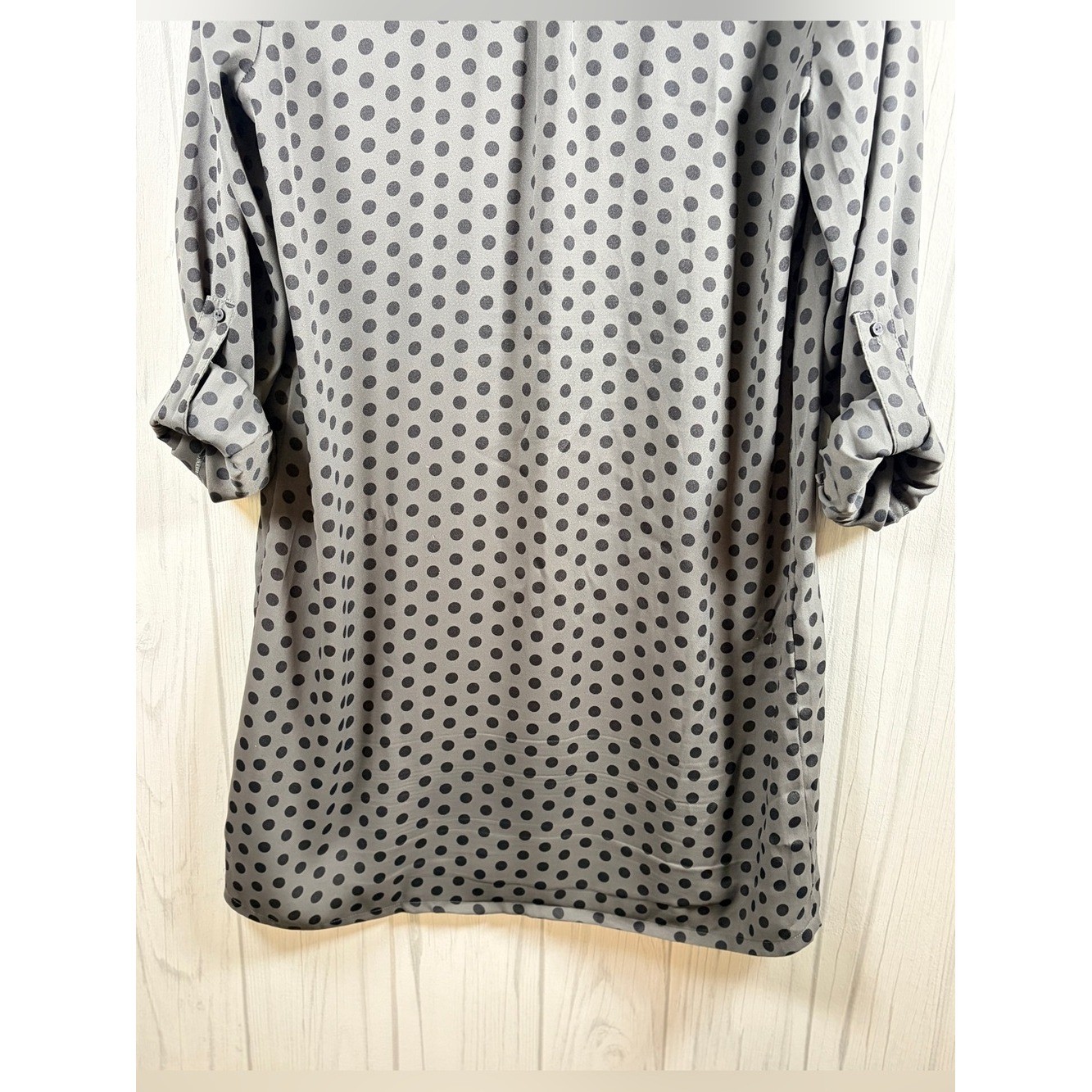 LOFT Lightweight Grey and Black Polka-Dot Mini Shift Shirt Dress, Medium