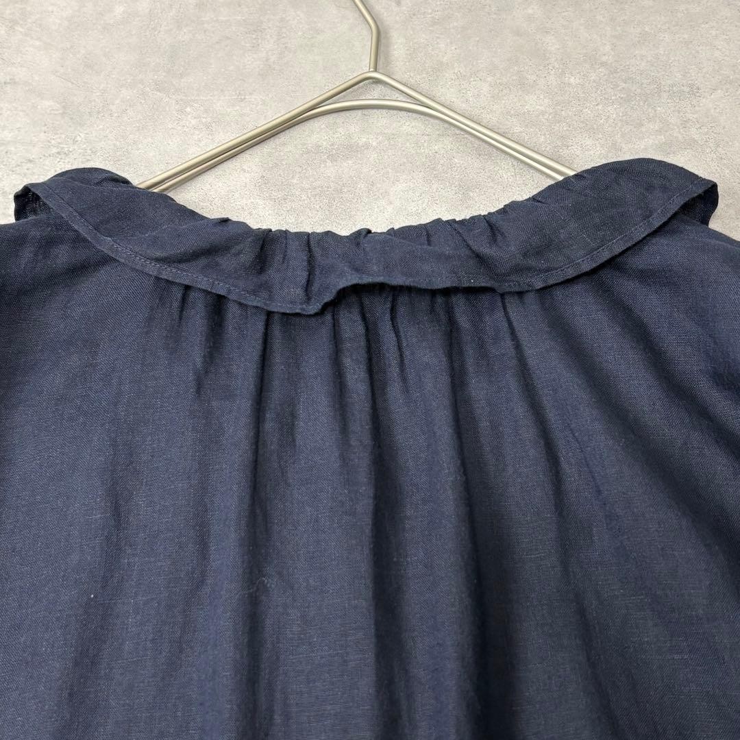 ICHI Antiquités 100% Linen Frill Collar Shirt Dress Japan