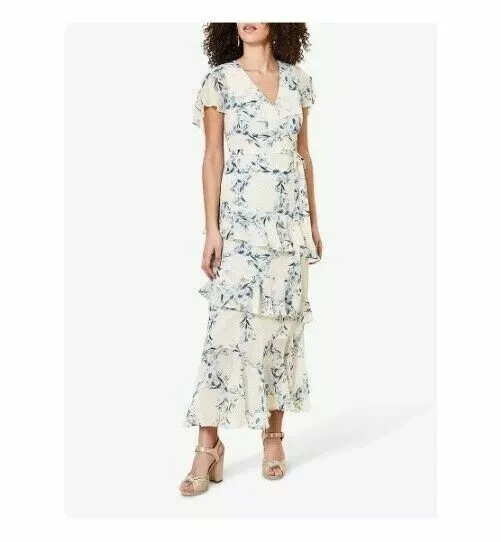 OASIS BEAUTIFUL FLORAL FLOATY RUFFLE DRESS NEW SIZE 12