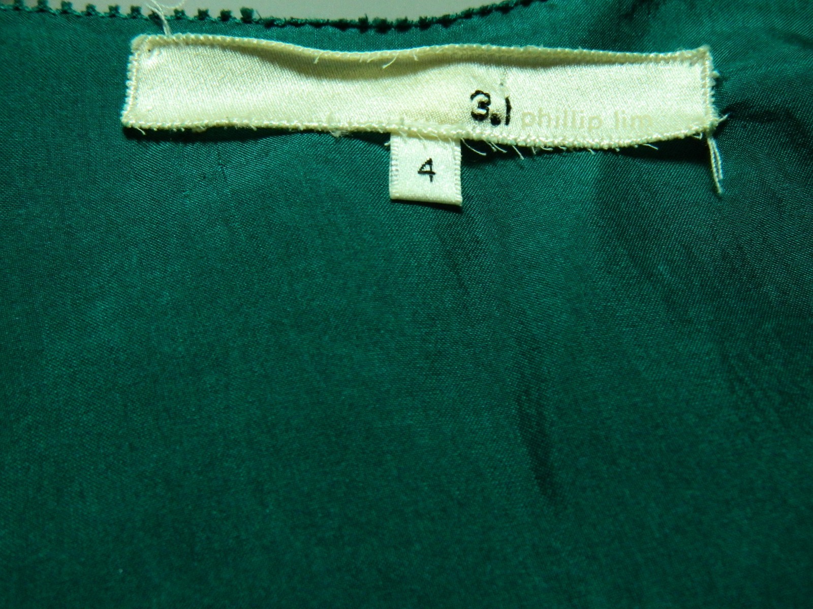 Phillip Lim 3.1 Dress Size 4 Green Silk Perforated Sleeves Scoop Neck Shift