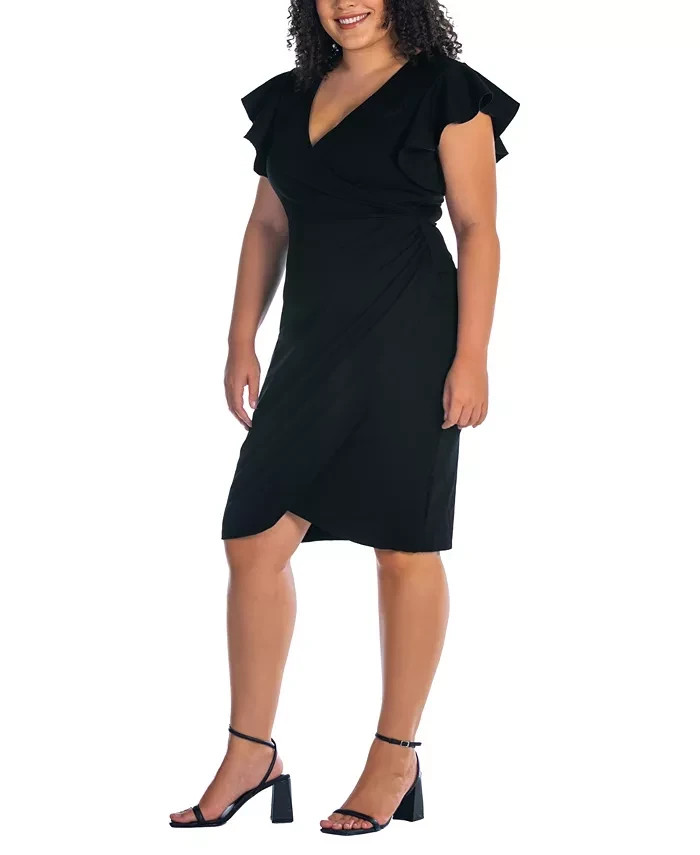 $96 24seven Comfort Apparel V-neck Knee Length Dress Black Plus Size 1X