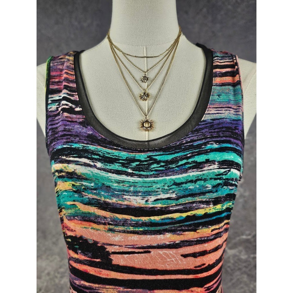 Cable & Gauge Sleeveless Dress M Abstract Handkerchief Hem Mesh boho festival