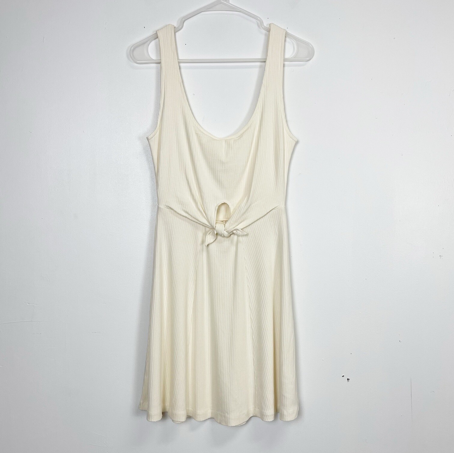 L*Space Topanga Dress Womens Small Ivory Ribbed Fit Flare ALine Scoop Cutout NEW
