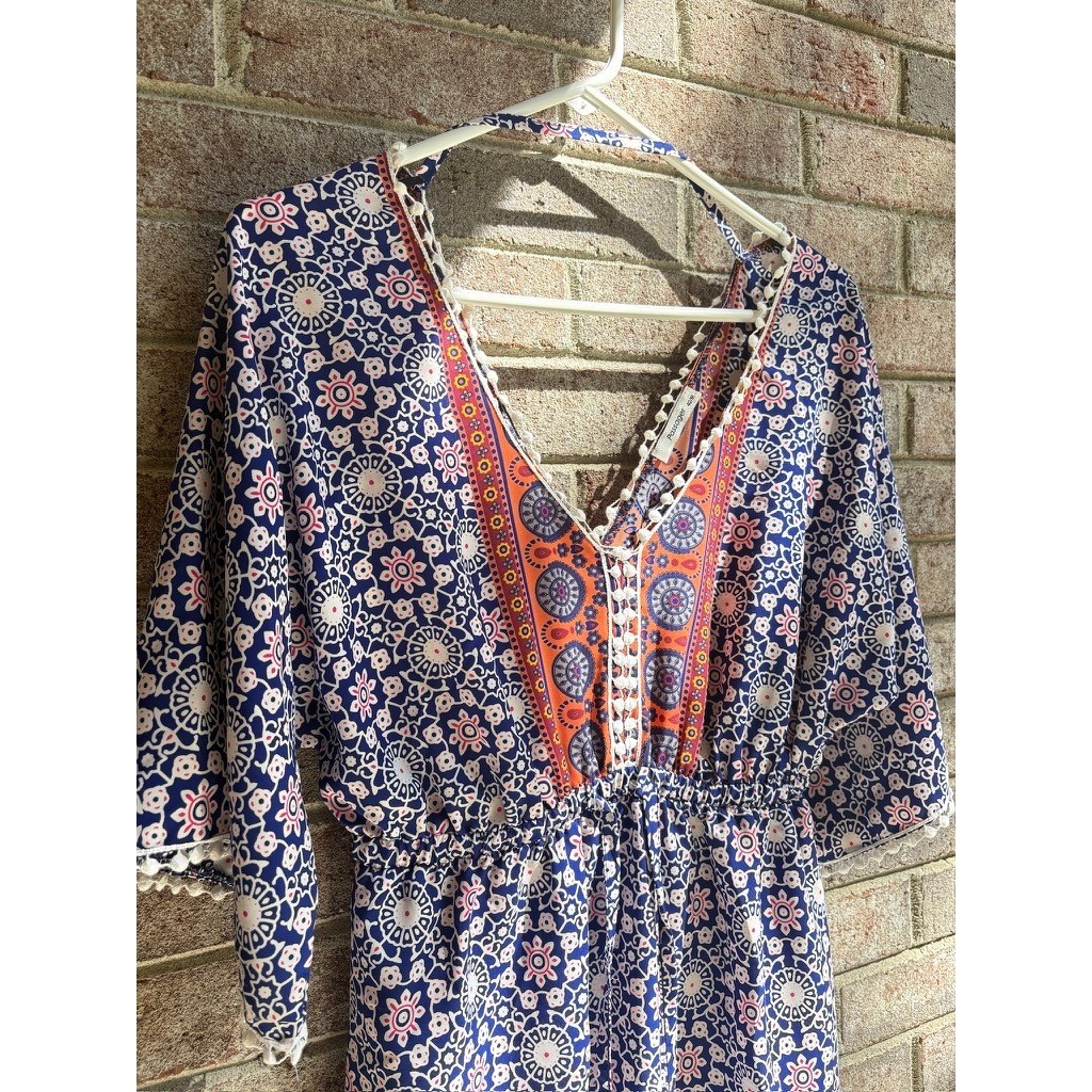 Passager Boho Beach Cover Up Dress EU 40 M Medallion Print Pom Trim