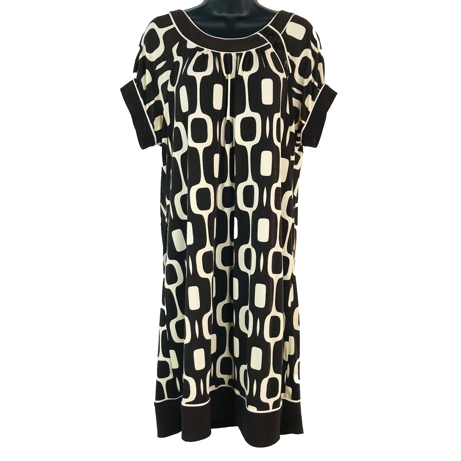 En Focus Studio Womens Brown Cream RetroSheath Dress Sz 14 Scoop Neck Cap Sleeve