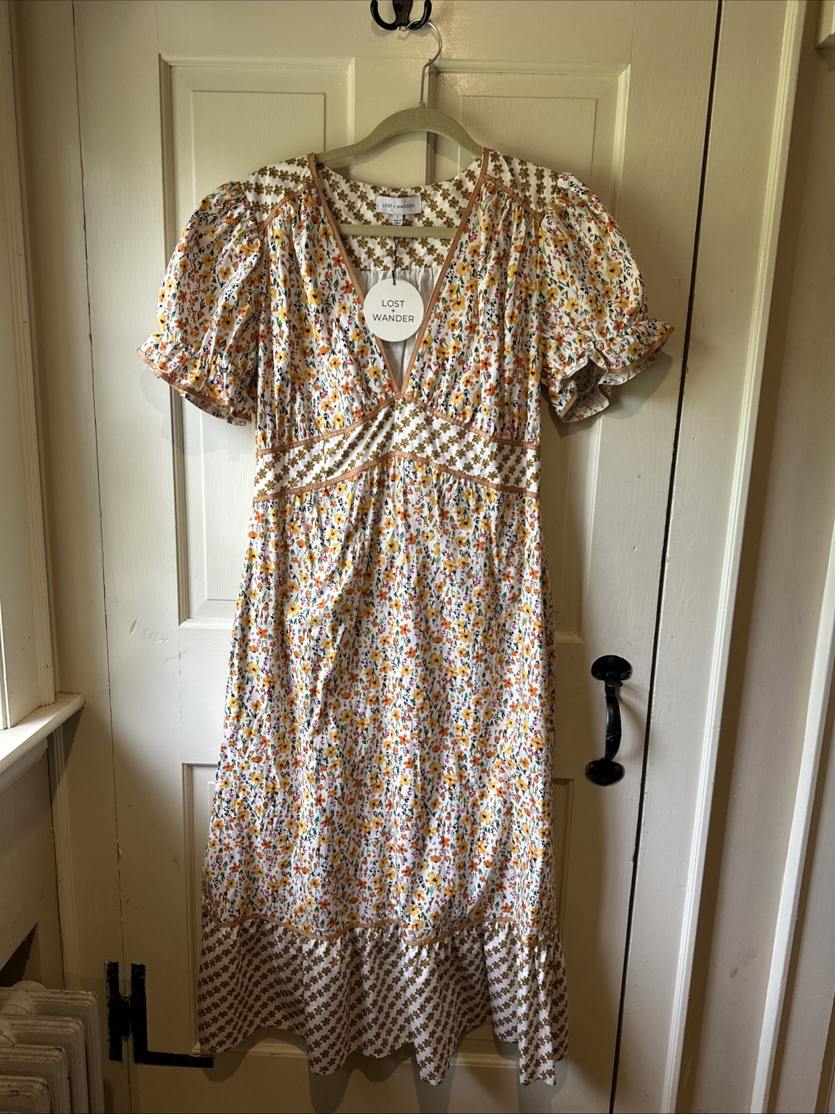 Lost & Wander 100% Cotton Spring Sunrise Floral Midi Dress Size Large NWT