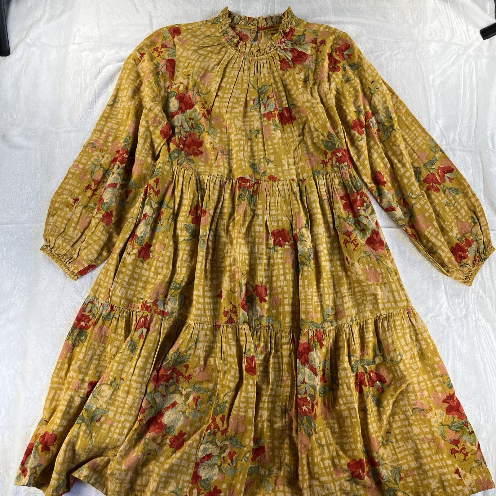 April Cornell Dress M Lisbon Rose Yellow Floral Boho Prairie Cottagecore Pockets