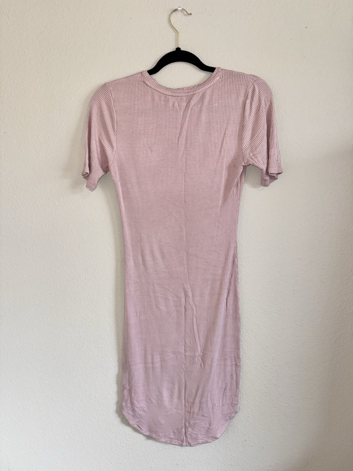 Forever 21 Pink Ribbed Knit Stretch Bodycon T-Shirt Dress Crew Neck M