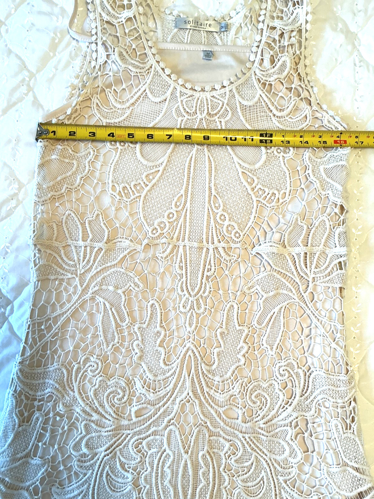 Solitaire Womens Dress Size M Ivory Crochet Lace w/ Slip Stretch by Ravi Khosla