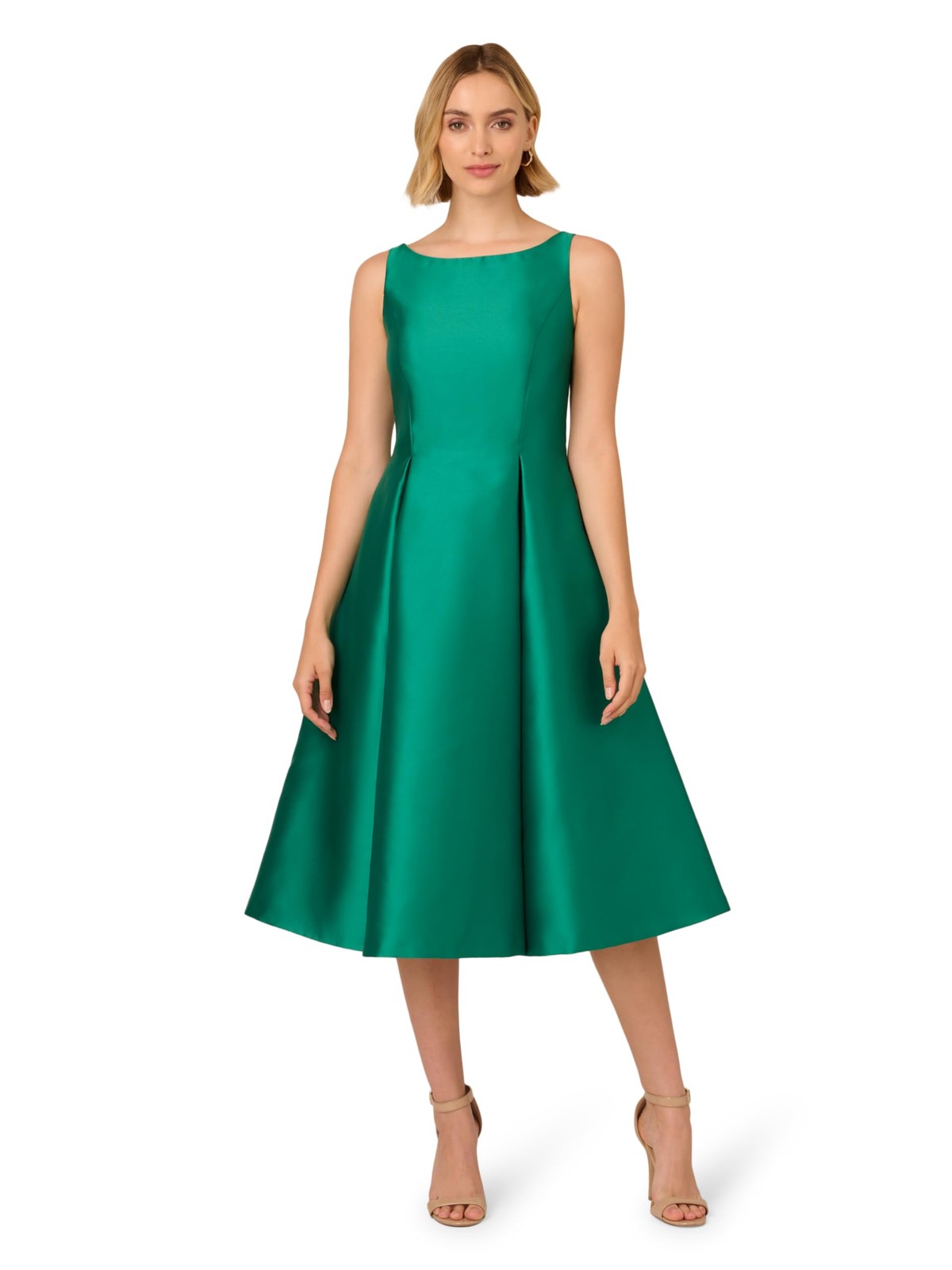 Adrianna Papell Dress Sleeveless Tea Length 14 Vivid Emerald Fitted Cocktail
