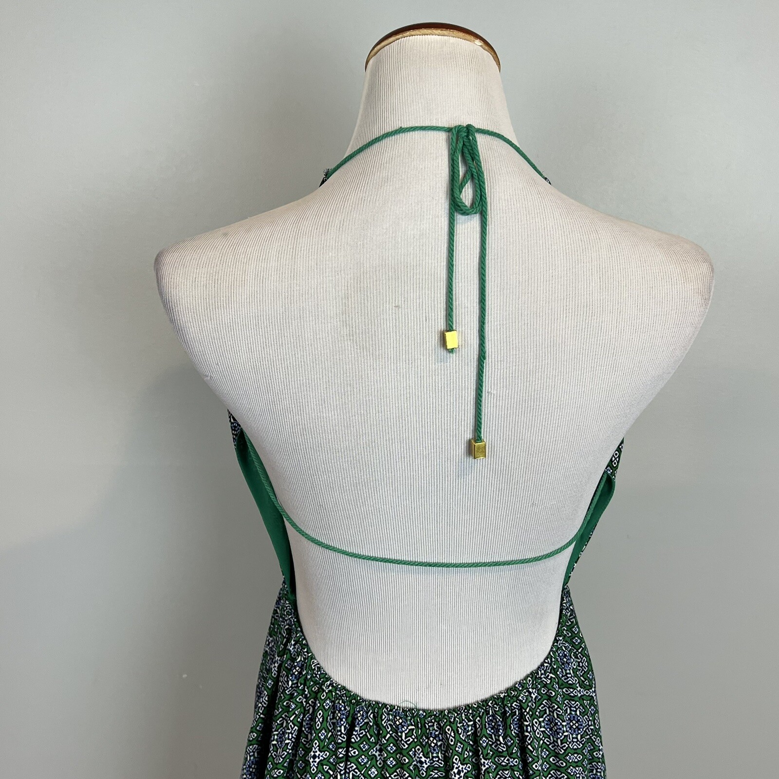 OLIVACEOUS Womens Size Medium Dress Open Back Plunge Green Medallion Mini NWT