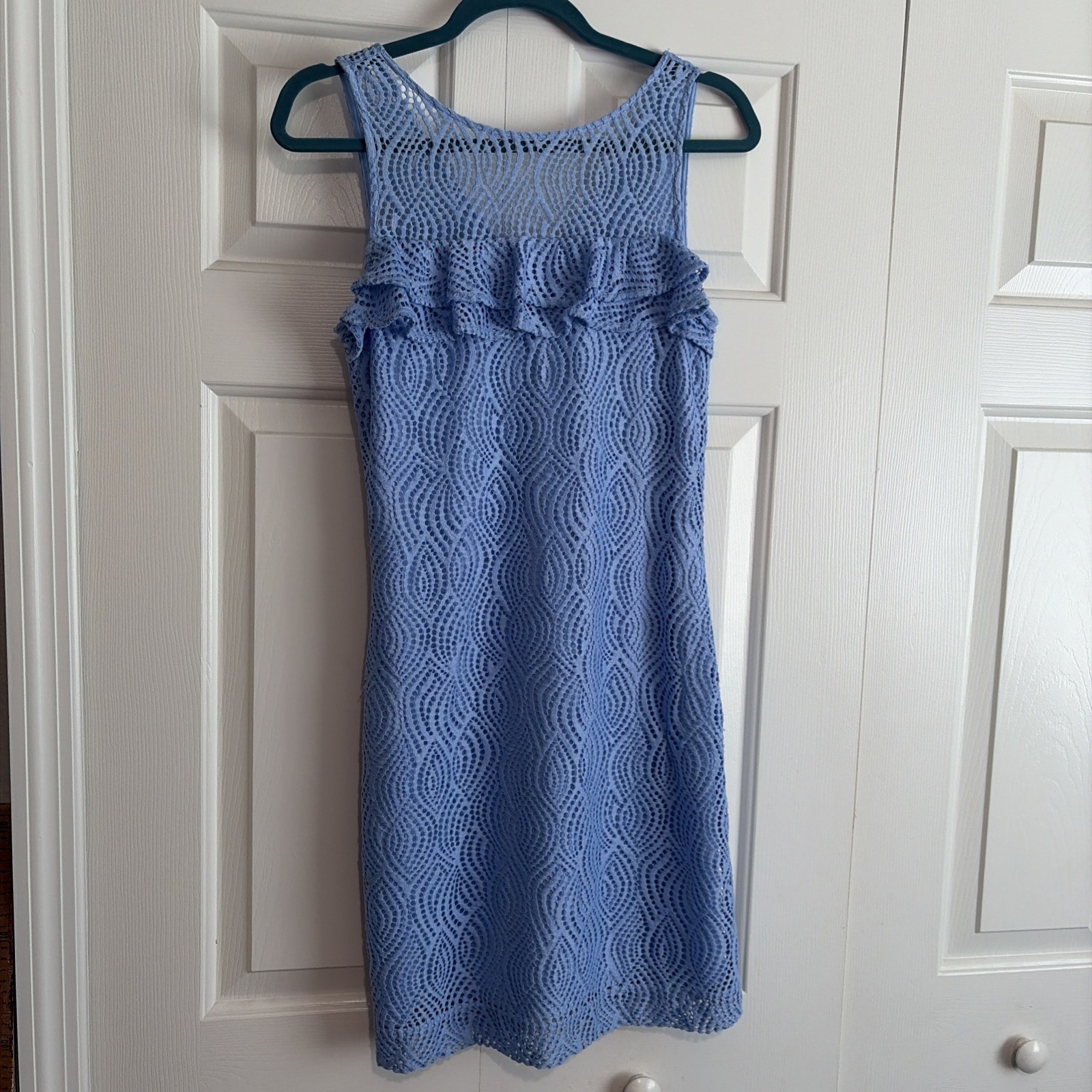 Lilly Pulitzer Janine Shift Dress Blue Peri Flowing Leaf Lace – Preowned – Sz S