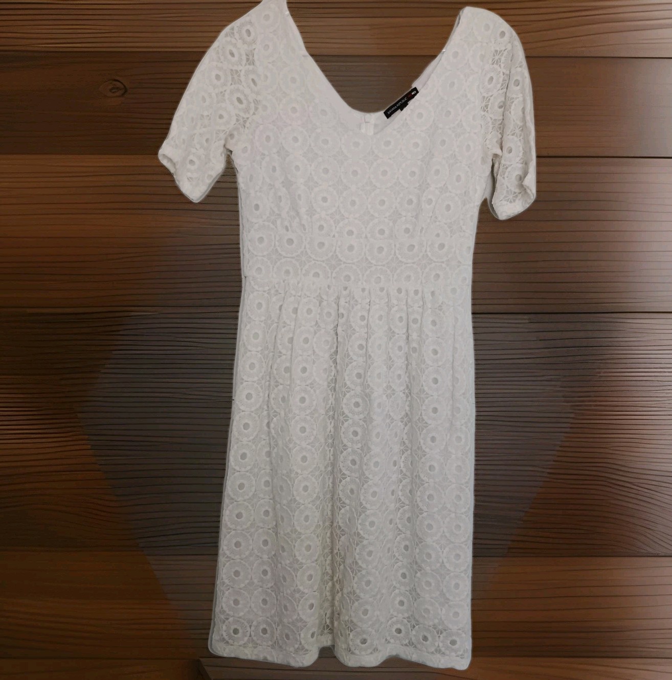 Banana Republic MadMen Lace Eyelet Cottagecore Babydoll Mini Dress Boho Ivory 8