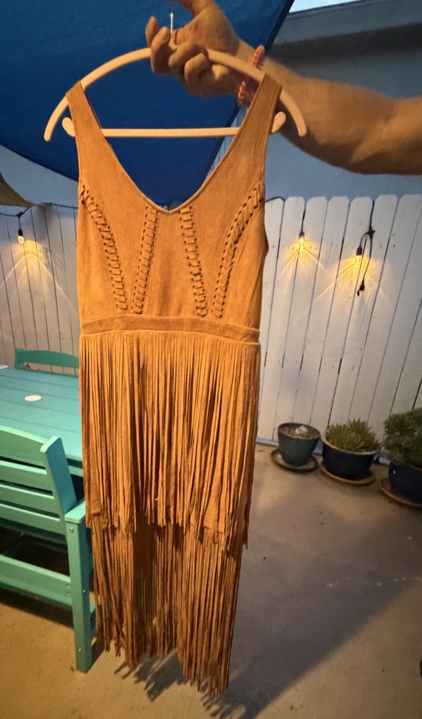 REVEROF Brown m Fringe Maxi Dress Sleeveless V-Neck Long Size L