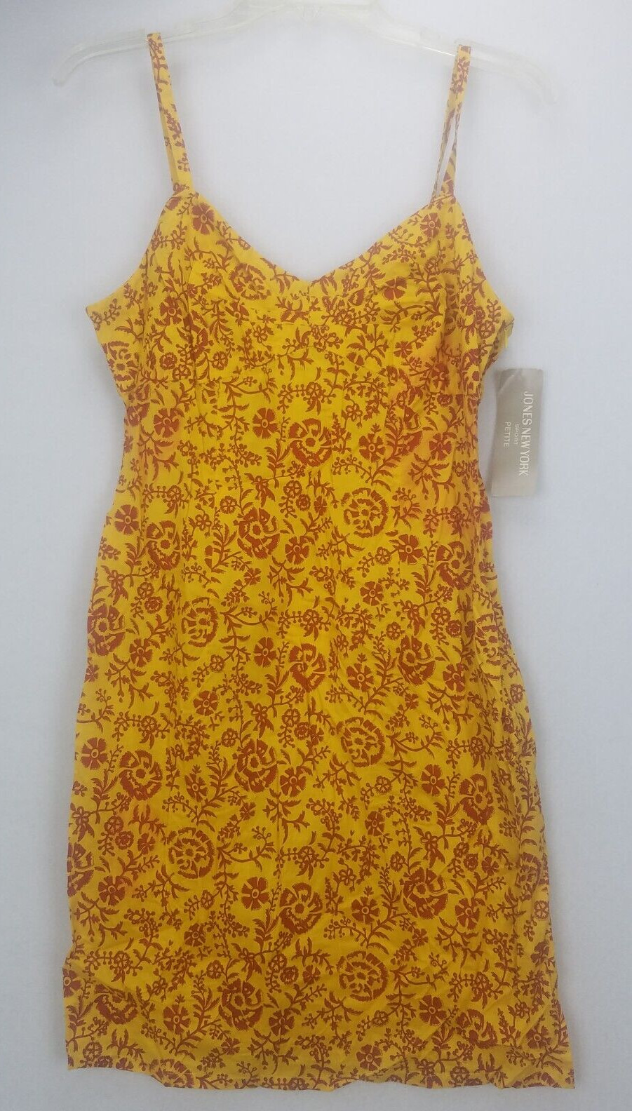 Jones New York Sport Dress Womens SZ 12P Bright Yellow Red Flower Leave Print