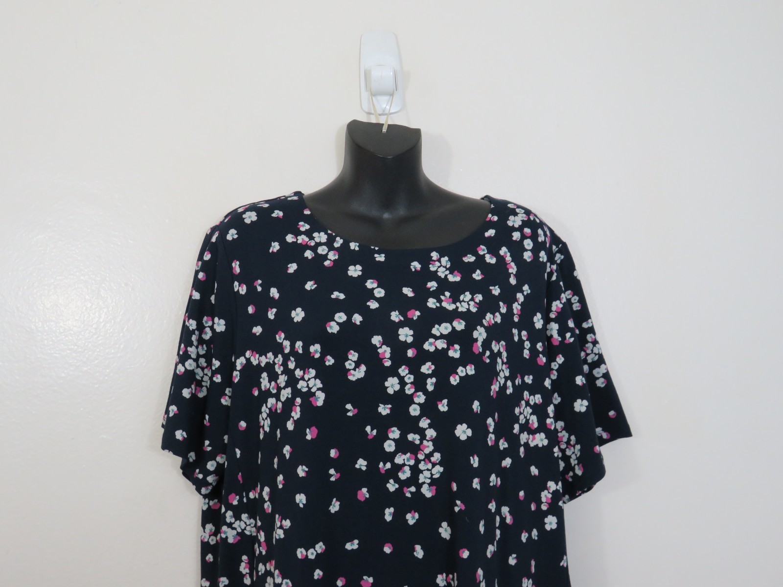 J Jill Size 2X Wearever Floral Shift Dress Pull On Casual Short Sleeve Blue