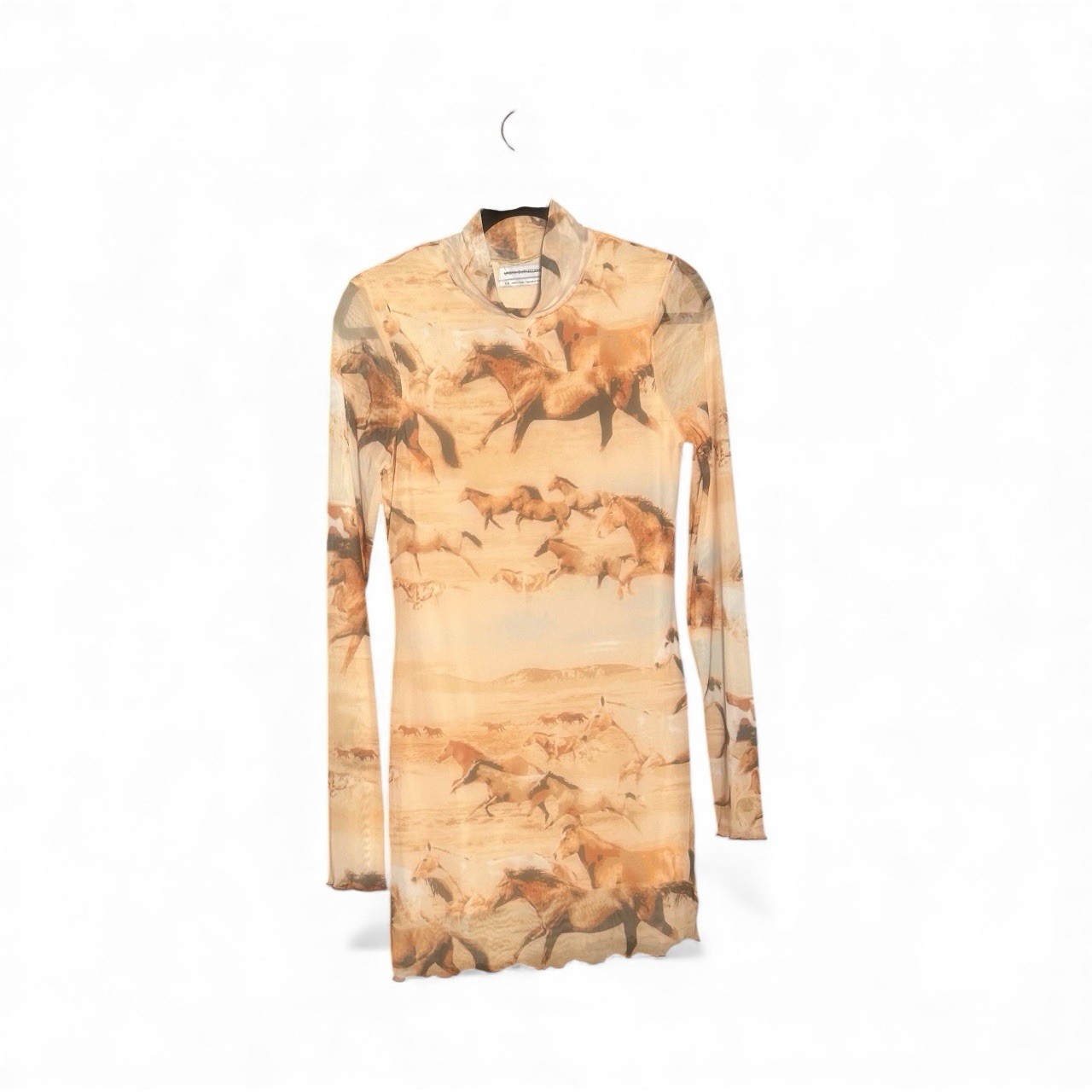 Urban Outfitters Beige Brown Horse Print Mesh Bodycon Mini Dress, Long Sleeve, L