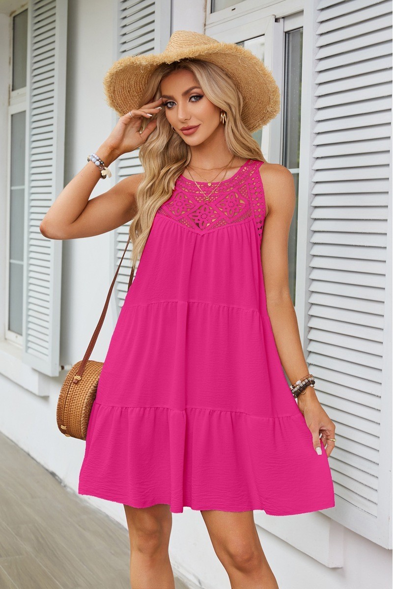 Halter Neck A line DRESS Sleeveless Lacr Crochet SUNMER BEACH SUNDRESS S-XXL