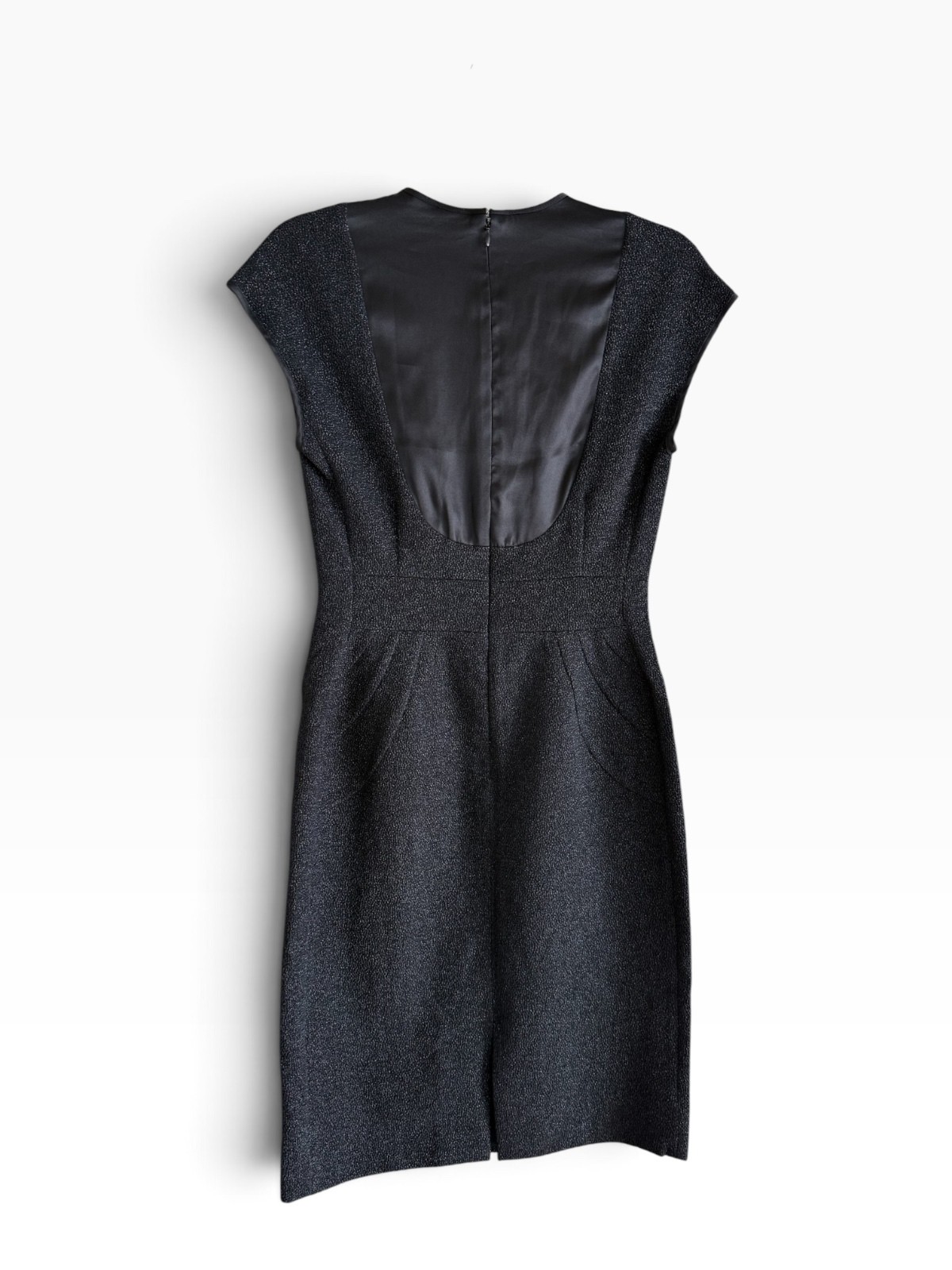 Viktor & Rolf Black Textured Metallic Cloqué Sheath Dress Cap Sleeve Size IT 40