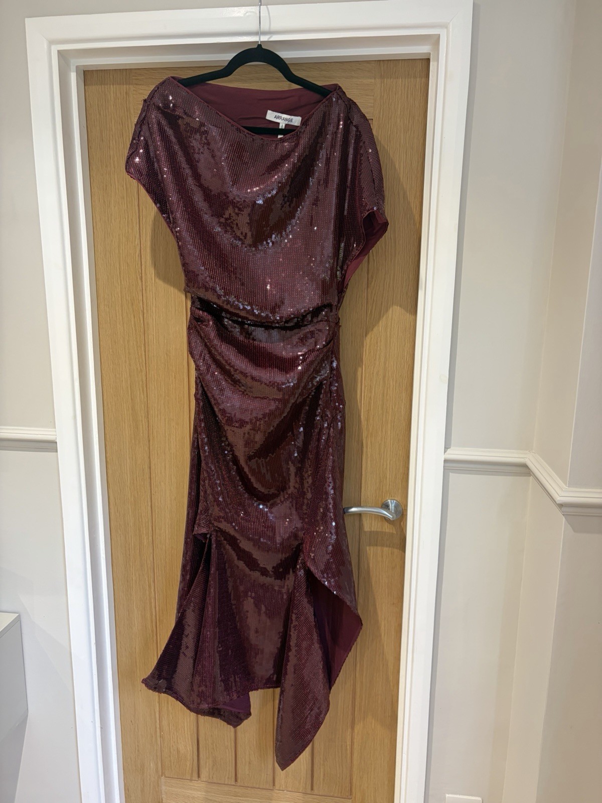BNWT Women’s ARRANGE Burgundy Red Sequin Draped Midi Dress UK 8 RRP £180