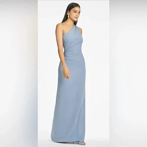 Sachin & Babi Slate Blue Cece One Shoulder Crepe Gown Size 14 $285