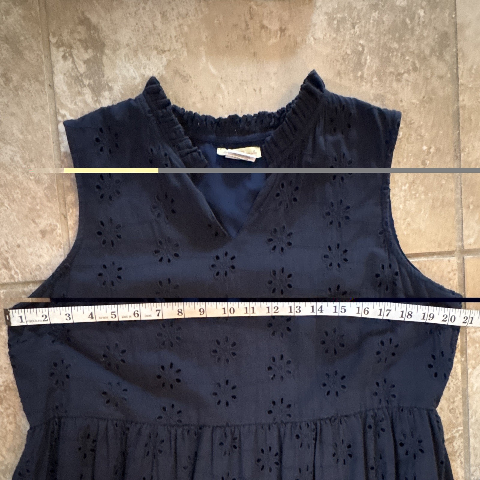 Sweet Magnolia Solid Navy Eyelet A-Line Midi Dress V-Neck Ruffle Lined L
