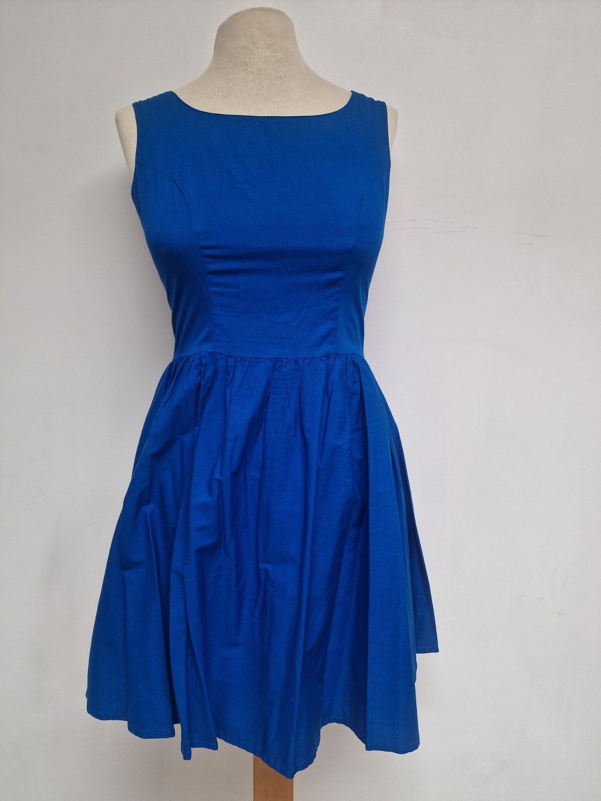 Vibrant Blue Skater Fit n Flare Backless Topshop Dress Bow Detail Cotton Size 10