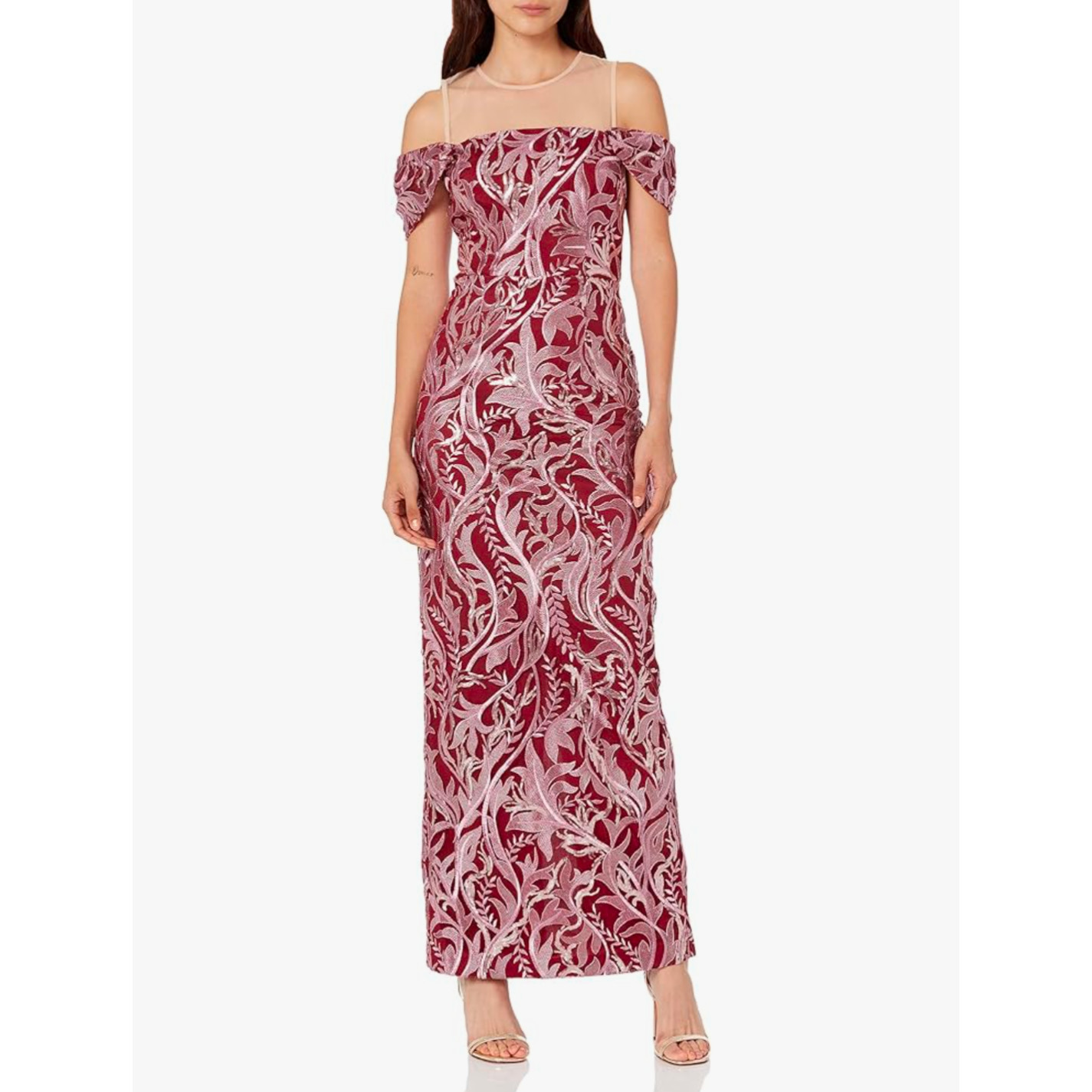NWT JS Collections Women’s Cora Cold Shoulder Column Long Gown size 18