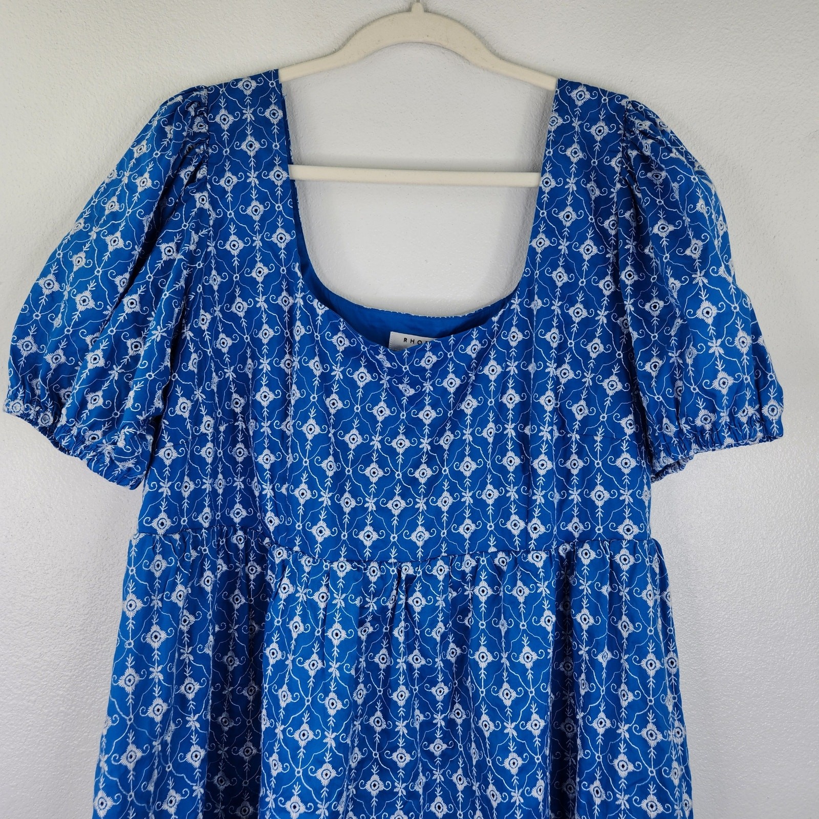 Rhode Target Blue White Embroidered Boho Babydoll Dress Puff Sleeves Women’s 1X