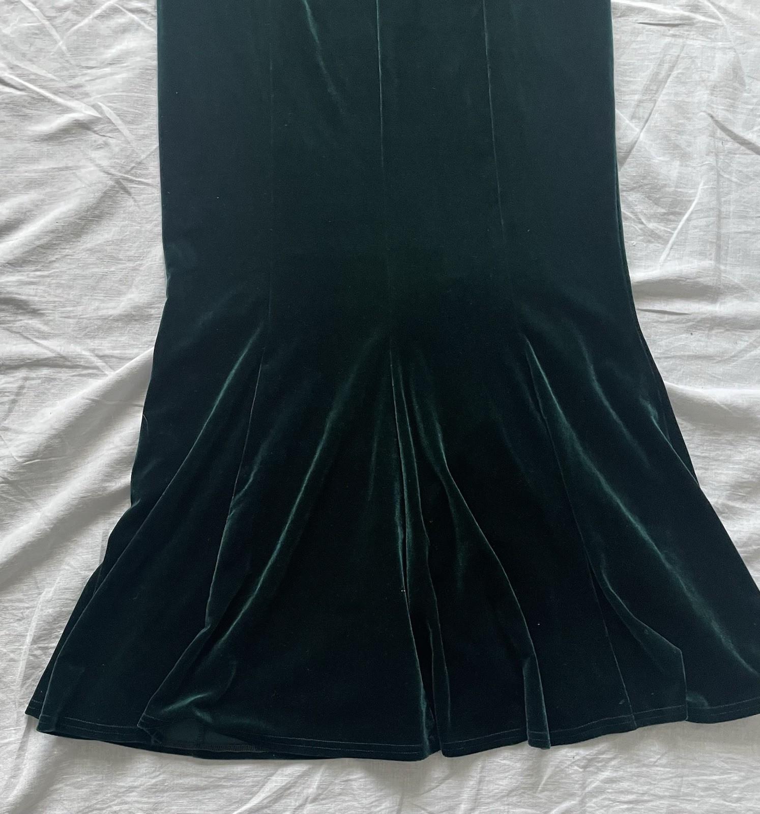 Emerald Green Velvet Knot Front Bardot Evening Gown UK12/14 See Description
