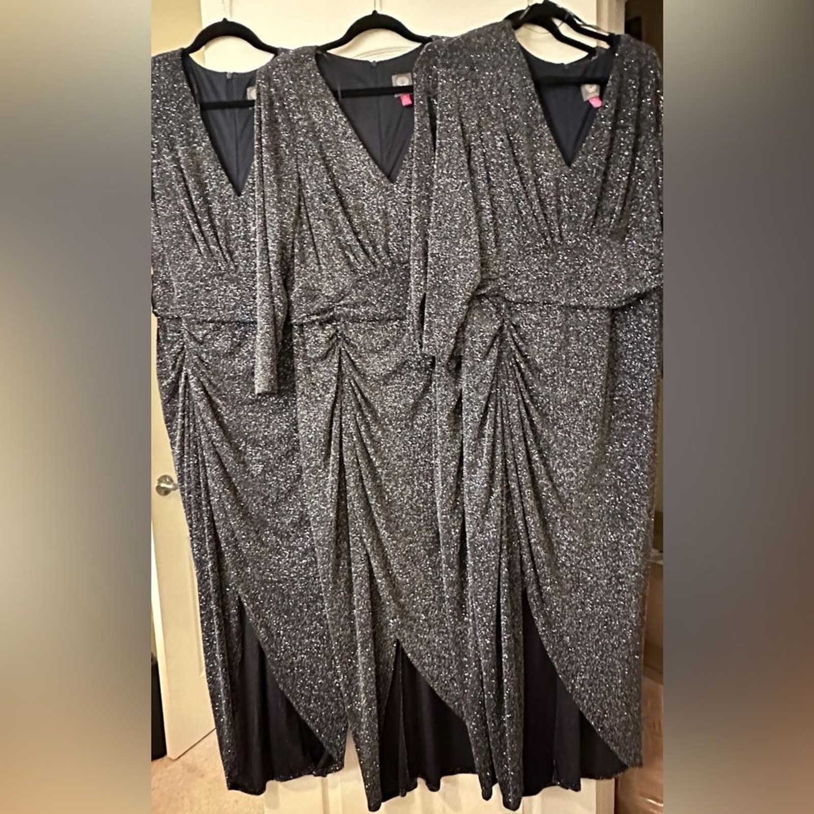 Vince Camuto Long Sleeve Draped Dress, Navy Shimmer, Size 14W