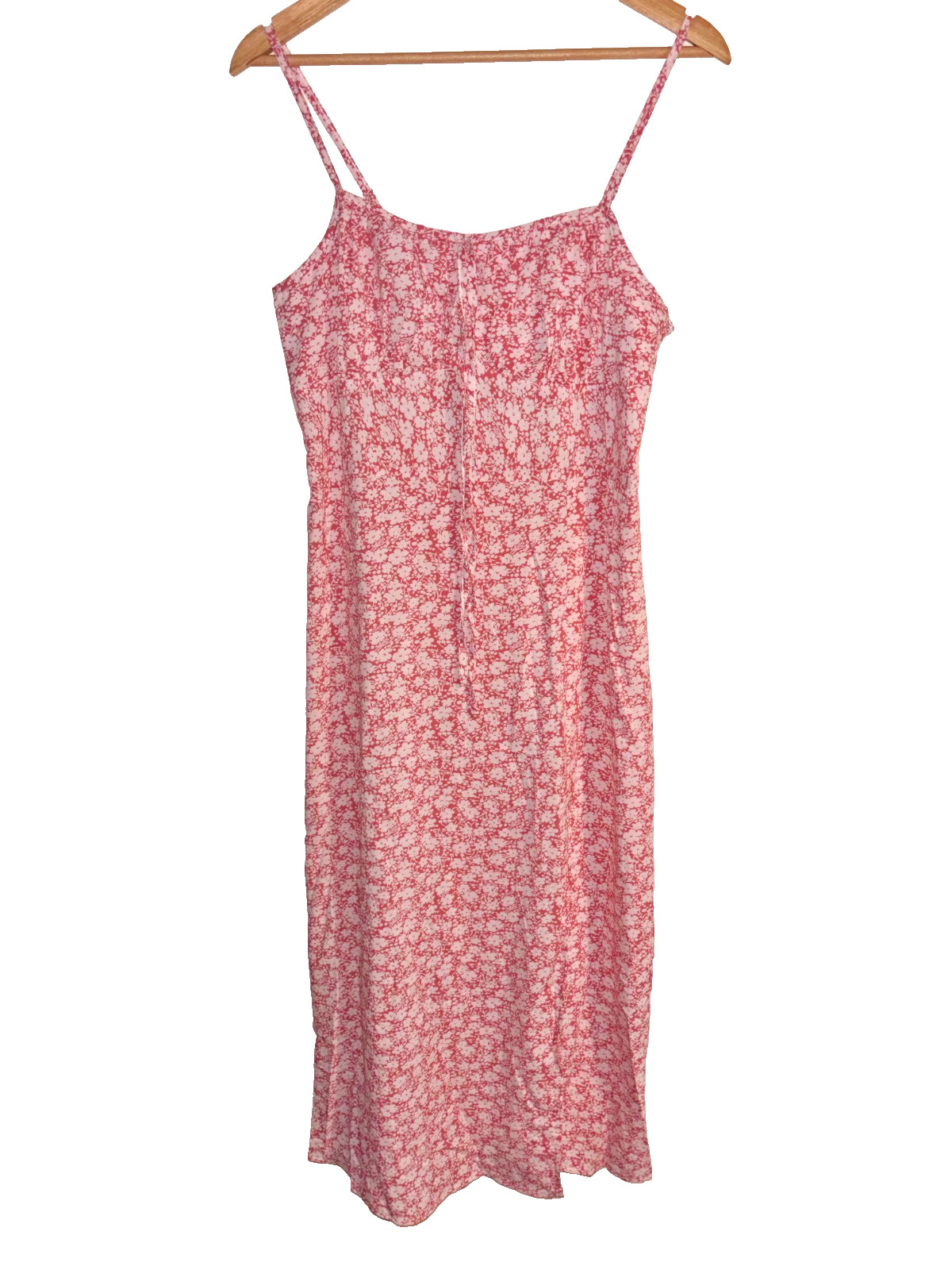 Ditsy Floral Pink Maxi Dress – Size Large -40-42 inches, Side Split, CottageCore