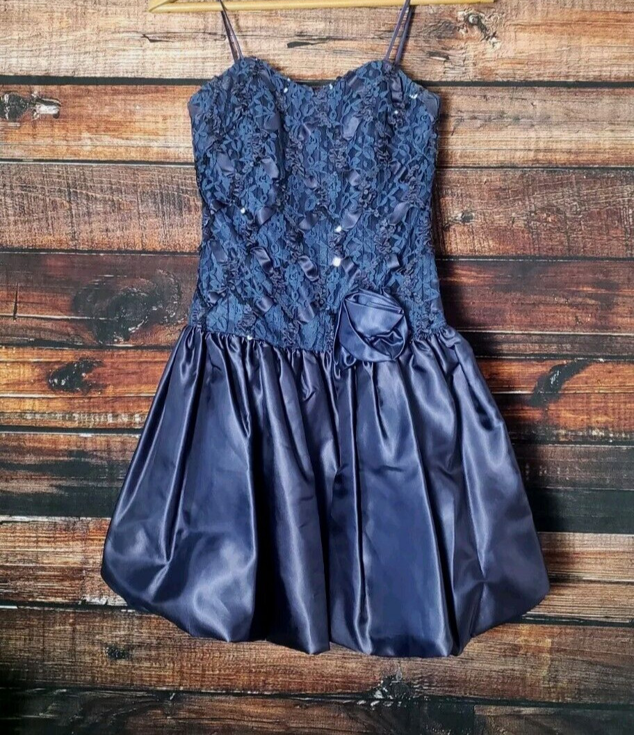 Notorious Dress Size 1 Formal Sequin Lace Bodice Bubble Skirt Bow 80s Vintage