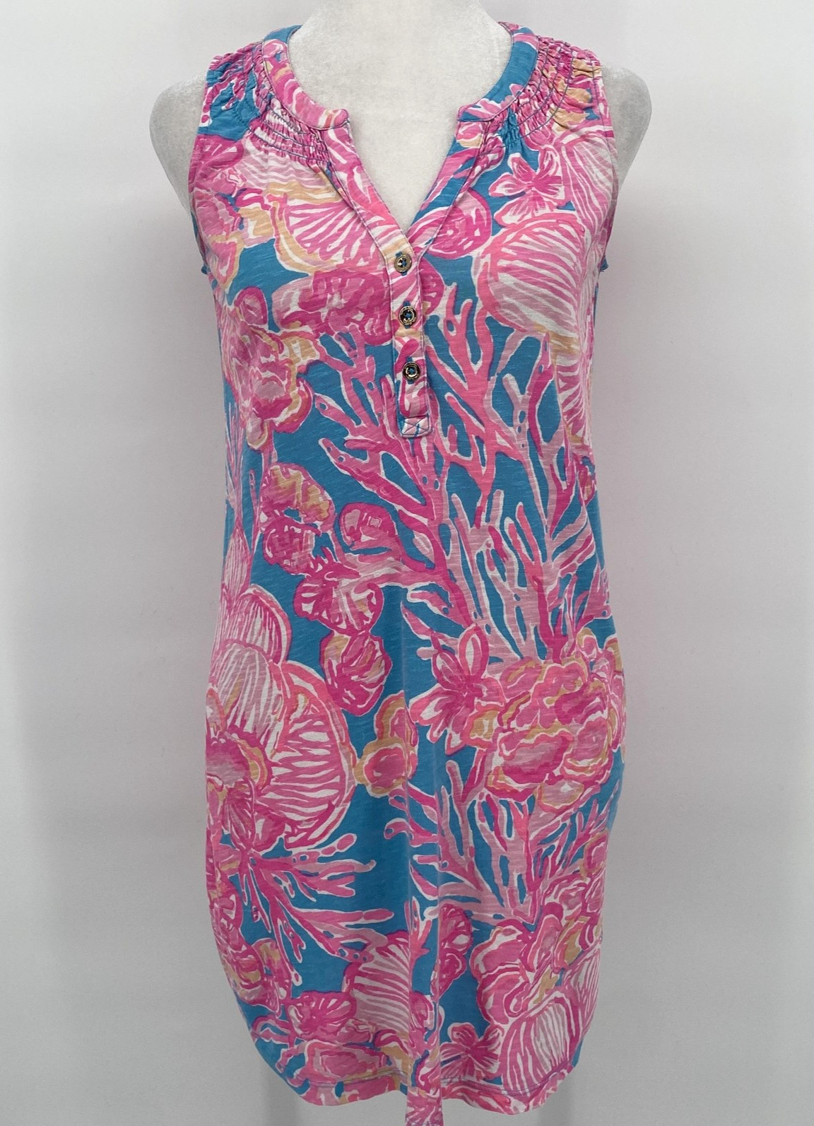 Lilly Pulitzer Essie Dress Womens XXS Pink Blue Coral Shell Tropical Resort
