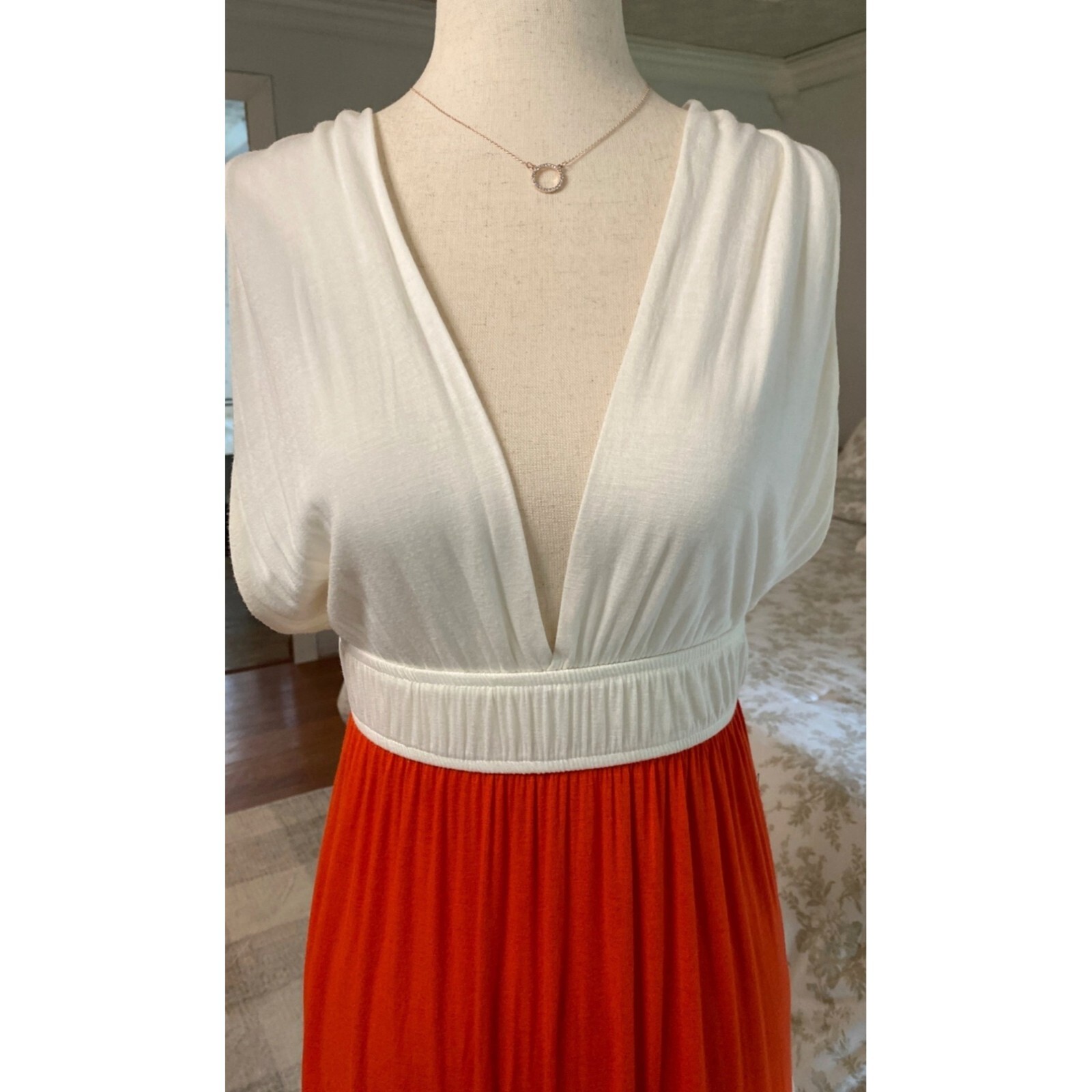 American Rag Dress Women Size Medium White Colorblock Empire Halter Crisscross