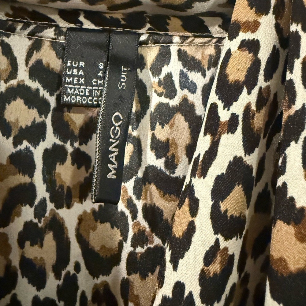 Mango Leopard Print Wrap Mini Dress Size S Sleeveless Cinched Waist Flowy