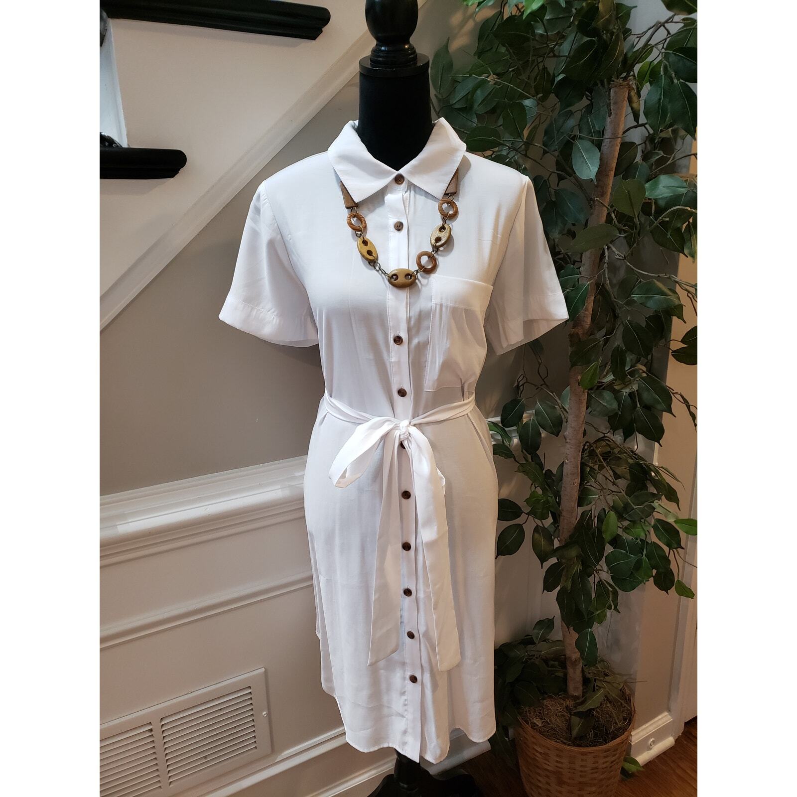 Forever 21 Shirt Dress Womens 0X White Side Pockets Belted Waist Button Front