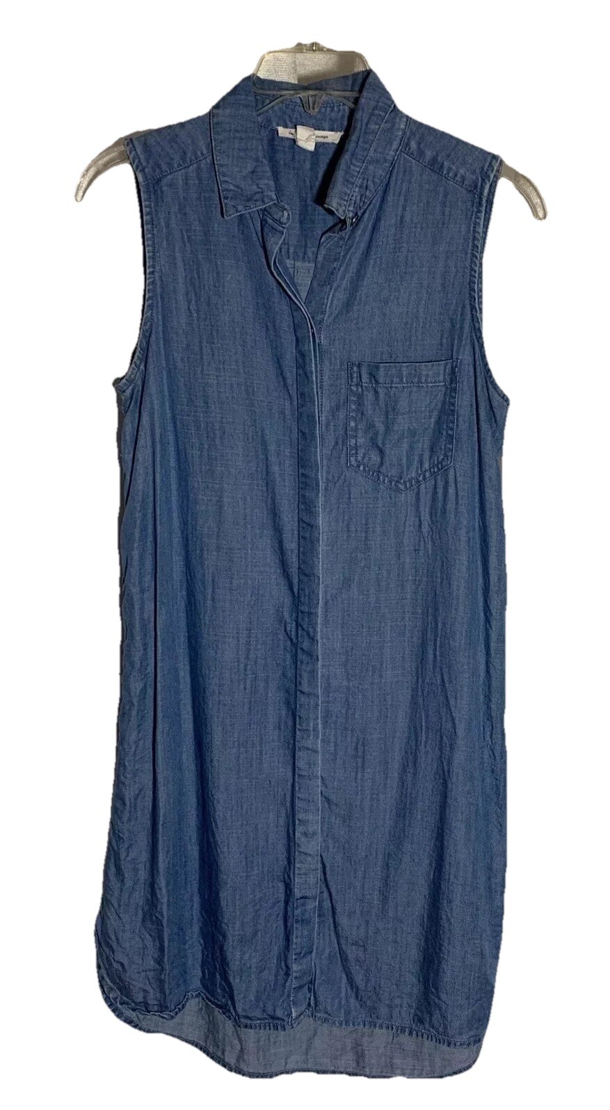 Beach Lunch Lounge Shirt Dress XS Blue Chambray Button Classic Preppy Button EUC