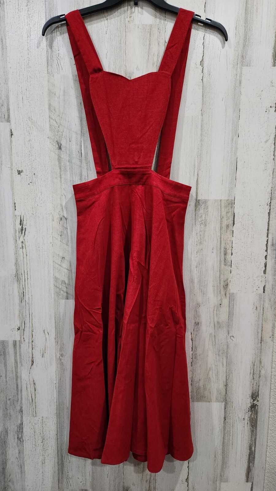 UNIQUE VINTAGE Red Love Me True Heart Pinafore Backless Midi Dress Size SMALL*